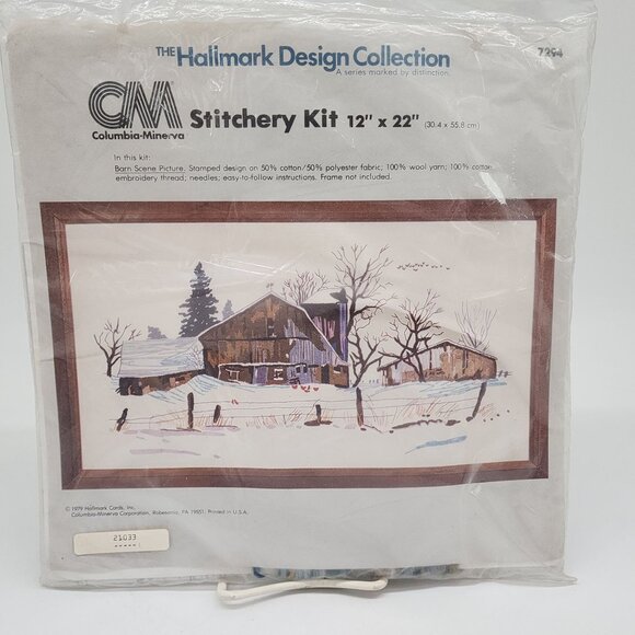 Columbia Minerva Hallmark Design Collection Stitchery Kit 12" x 22" Barn Scene - Picture 1 of 4